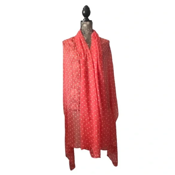 JCP Coral & White Polka Dot Viscose Wraparound Beach & Multi Purpose Wear Scarf - Picture 4 of 13